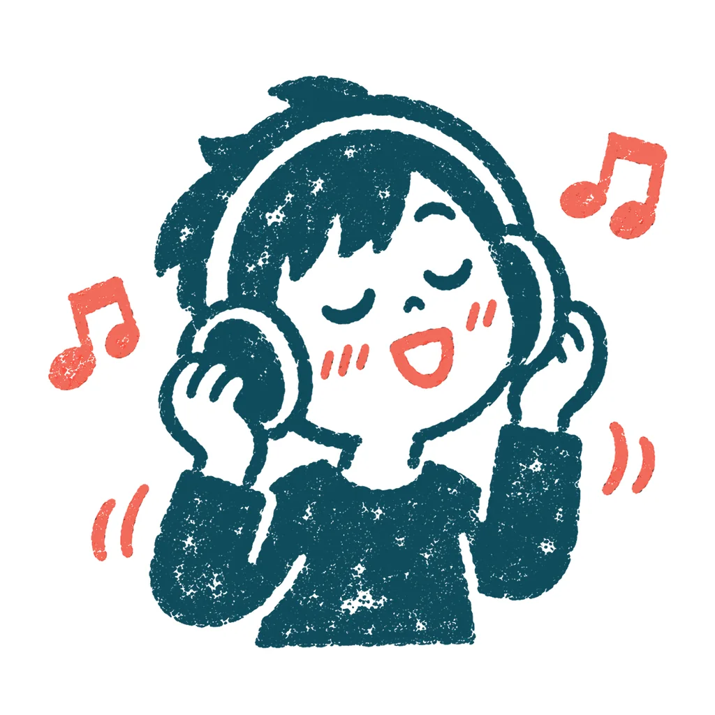 ヘッドホンで音楽を聴く人のイラスト(はんこ)