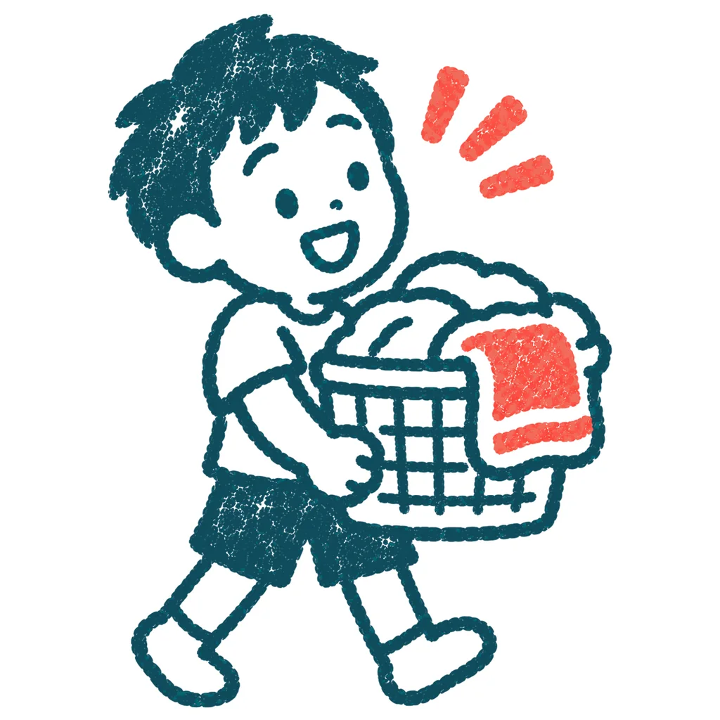 家のお手伝いをする子どものイラスト(はんこ)