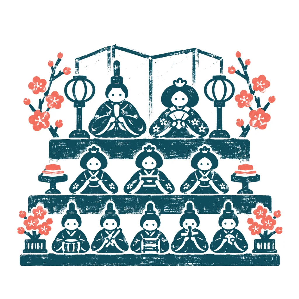 ひな人形を飾るのイラスト(はんこ)