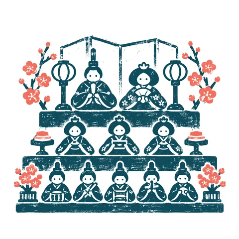 ひな人形を飾るのイラスト(はんこ)