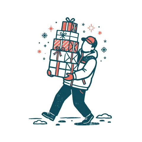 プレゼントを届ける配達員のイラスト(はんこ・顔なし)