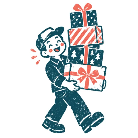 プレゼントを届ける配達員のイラスト(はんこ)