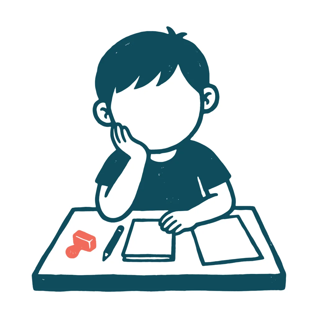 宿題に悩む子どものイラスト(はんこ・顔なし)