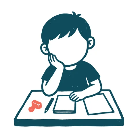 宿題に悩む子どものイラスト(はんこ・顔なし)
