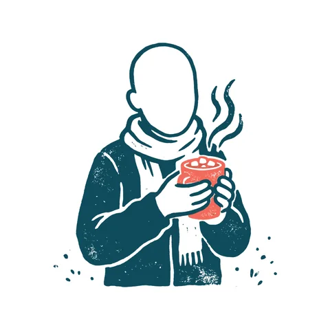 温かい飲み物で暖まる人のイラスト(はんこ・顔なし)