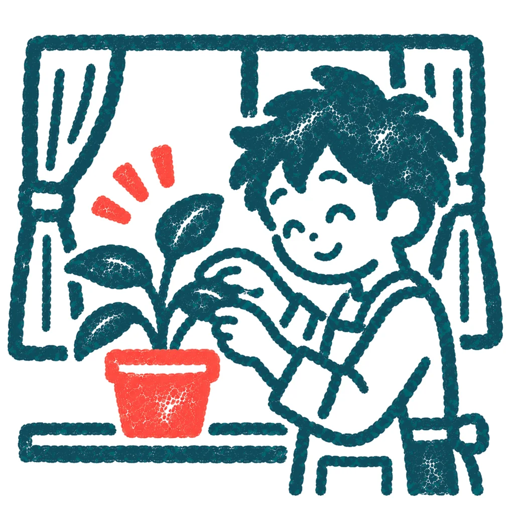 観葉植物を育てるのイラスト(はんこ)
