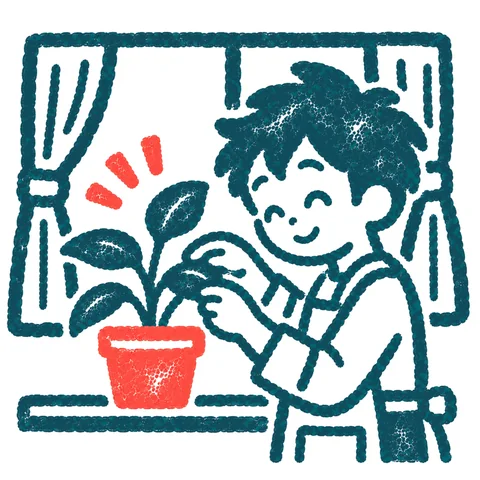 観葉植物を育てるのイラスト(はんこ)