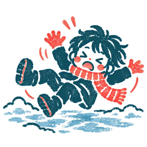 凍った道で滑りそうな人のイラスト(はんこ)
