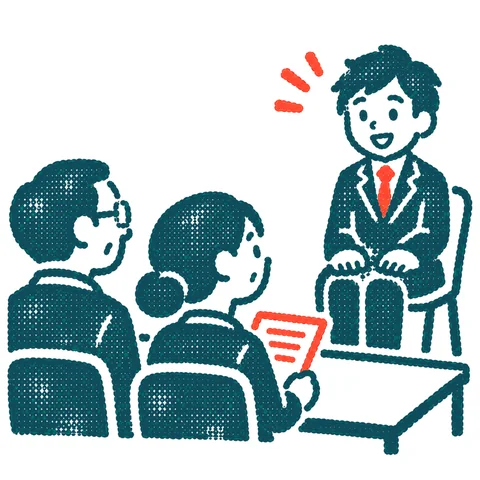 面接を受ける人のイラスト(はんこ)