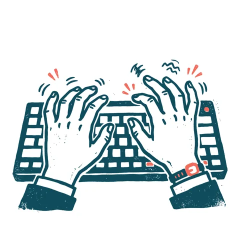 キーボードを打つ手のイラスト(はんこ・顔なし)