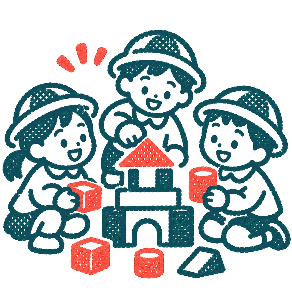 幼稚園で遊ぶ子どもたちのイラスト(はんこ)