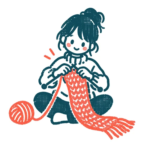 編み物をする人のイラスト(はんこ)