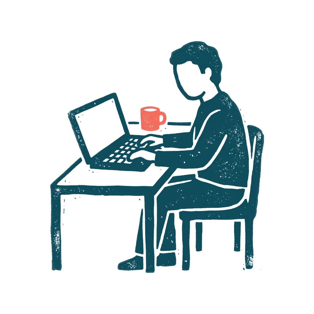 ノートパソコンで作業する人のイラスト(はんこ・顔なし)