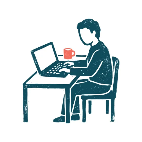 ノートパソコンで作業する人のイラスト(はんこ・顔なし)