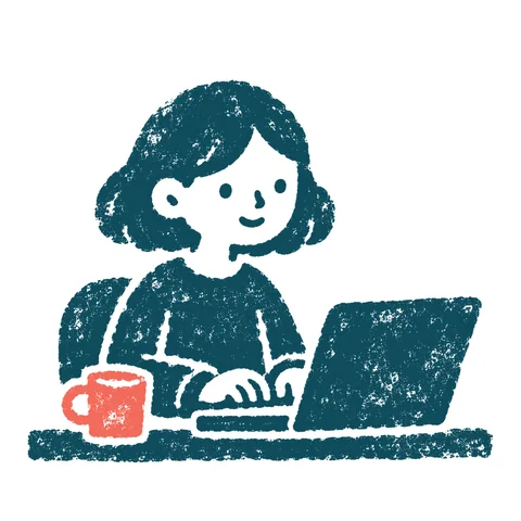 ノートパソコンで作業する人のイラスト(はんこ)