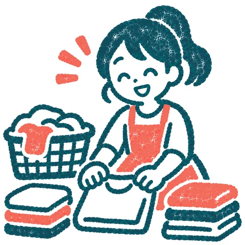 洗濯物をたたむ人のイラスト(はんこ)