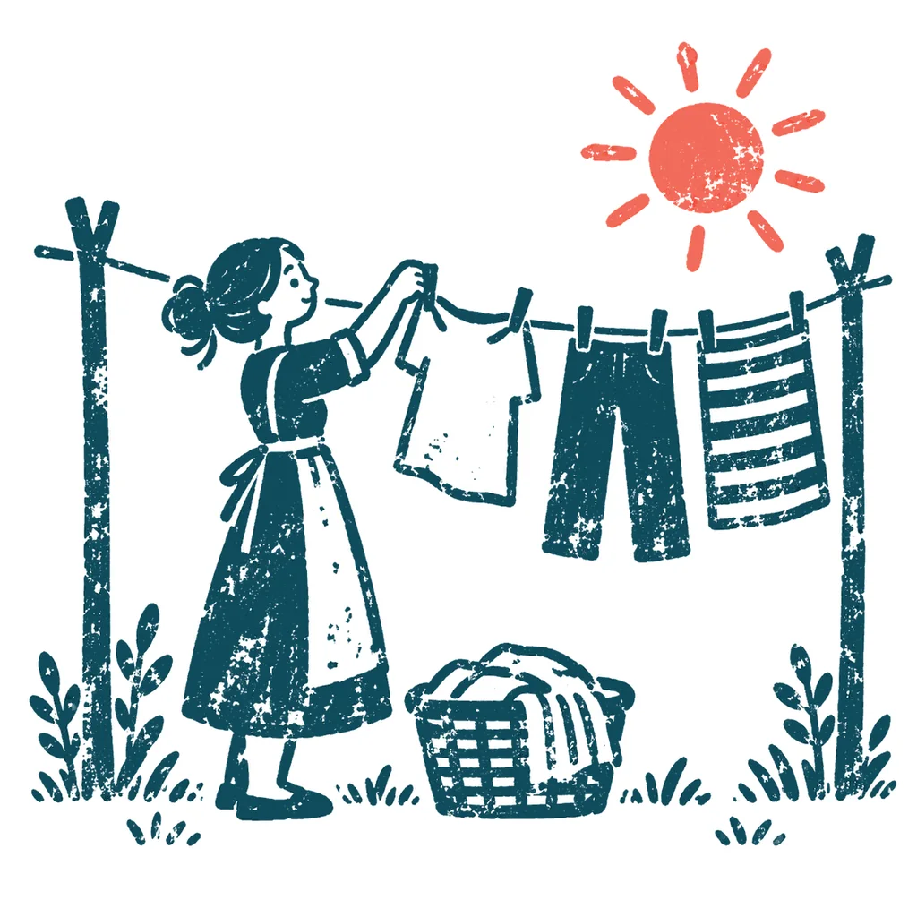 洗濯物を干す人のイラスト(はんこ)