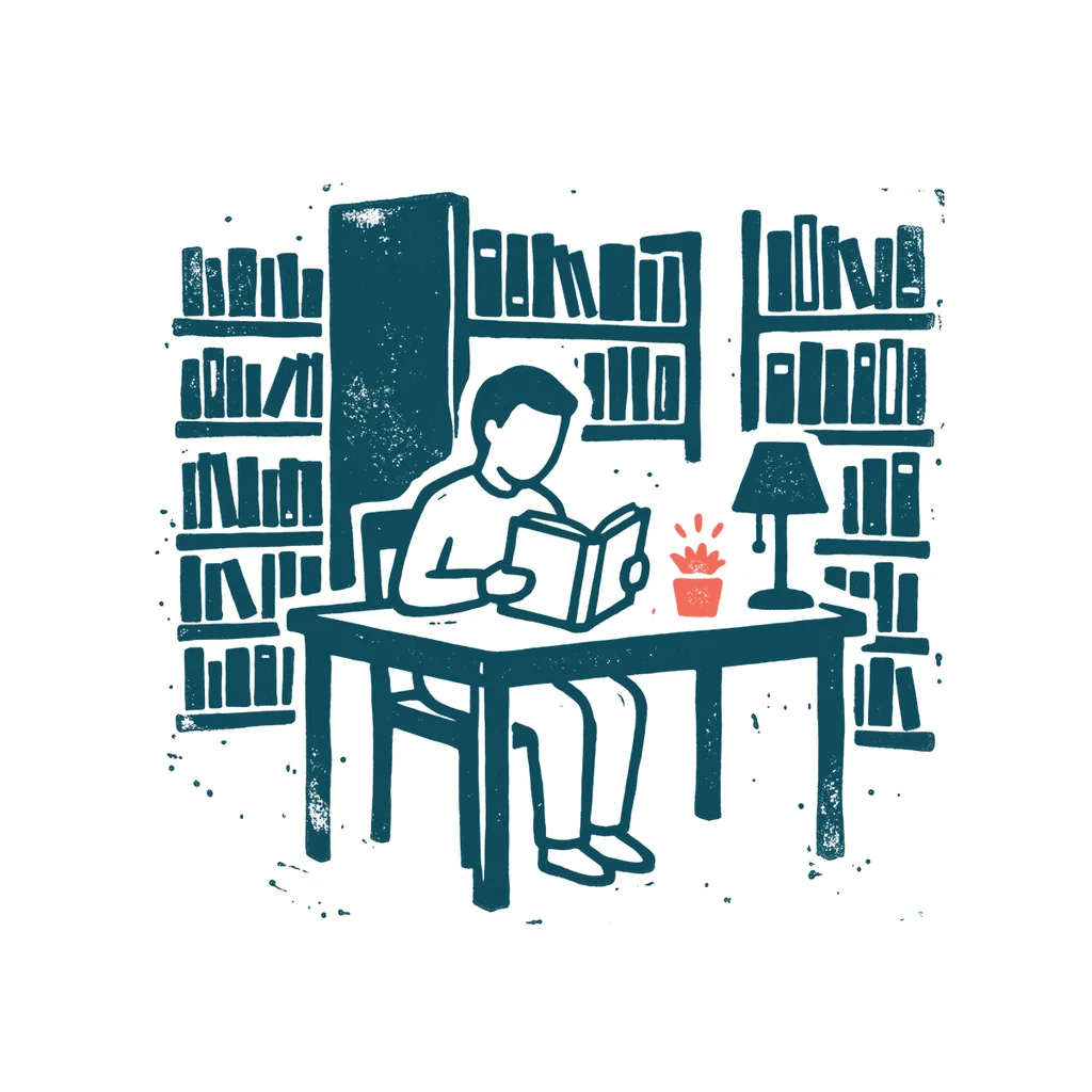 図書館で本を読む人のイラスト(はんこ・顔なし)