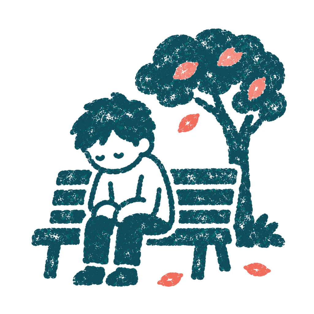 ひとりぼっちで寂しい人のイラスト(はんこ)