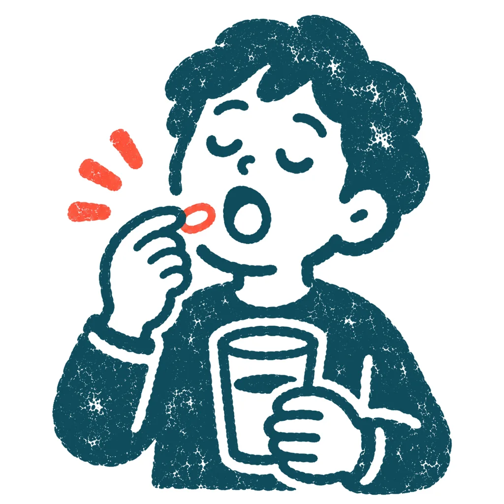 薬を飲む人のイラスト(はんこ)
