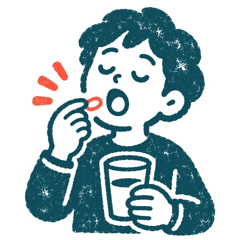 薬を飲む人のイラスト(はんこ)