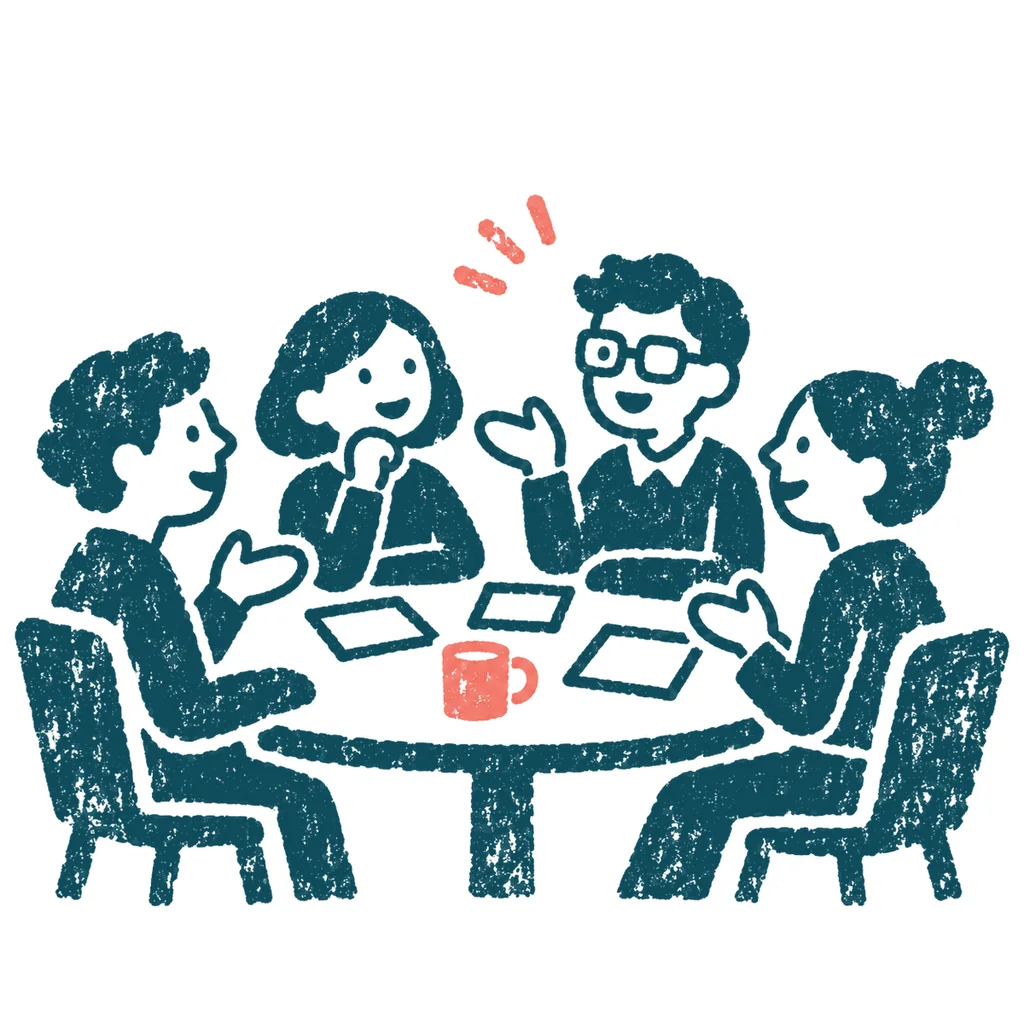 会議で話し合う人たちのイラスト(はんこ)