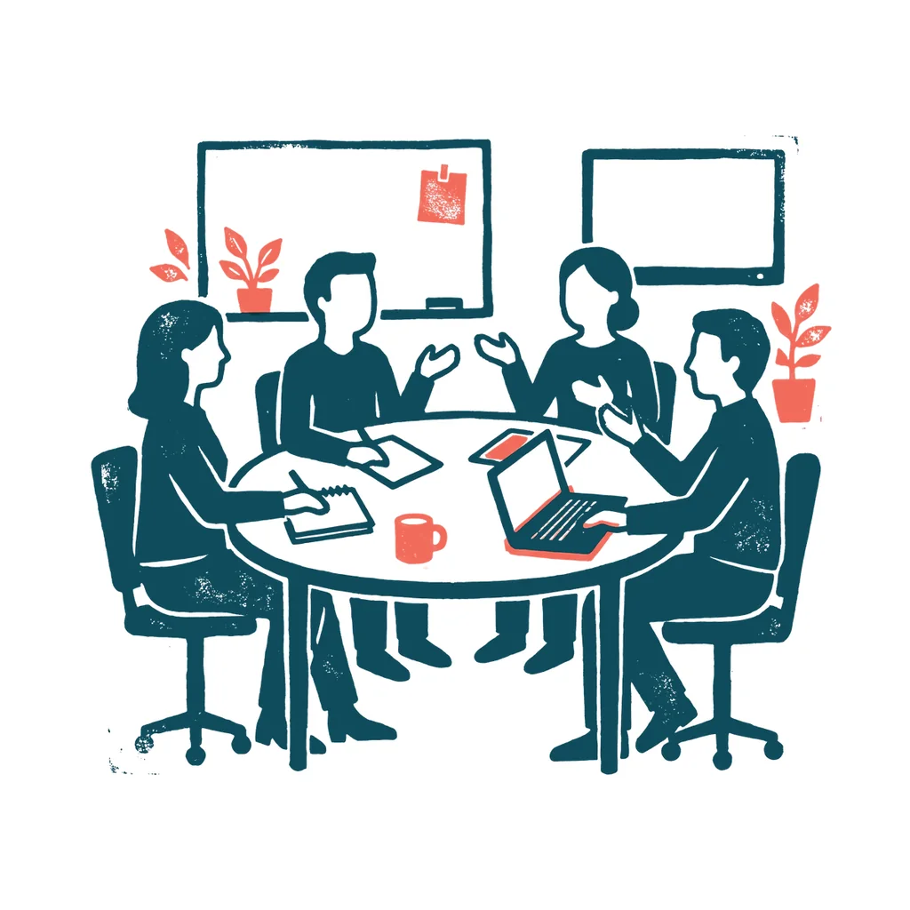 会議で話し合う人たちのイラスト(はんこ・顔なし)