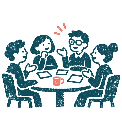 会議で話し合う人たちのイラスト(はんこ)