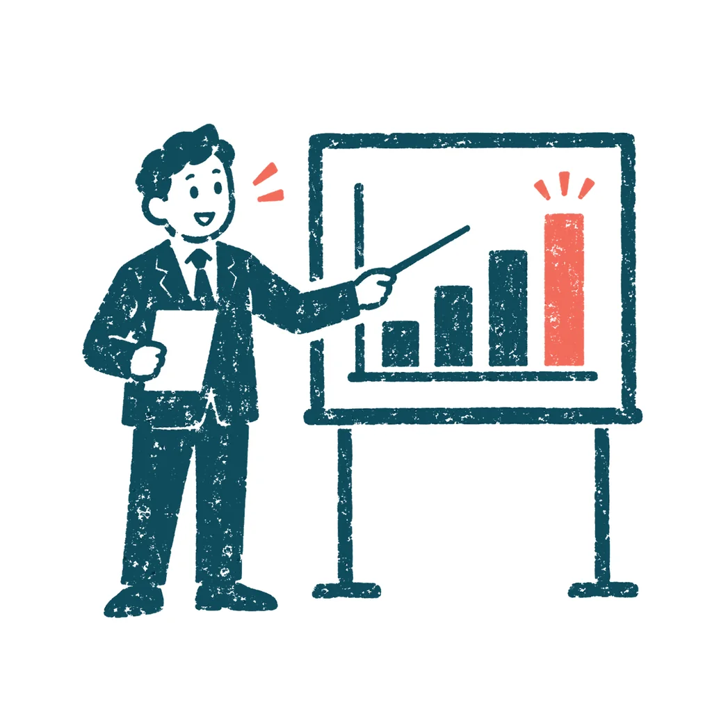 会議で発表する人のイラスト(はんこ)