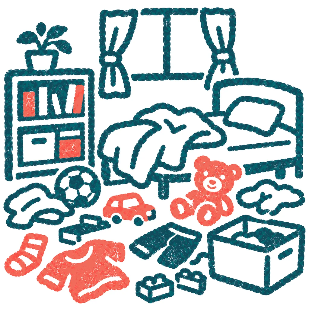 散らかった部屋のイラスト(はんこ)