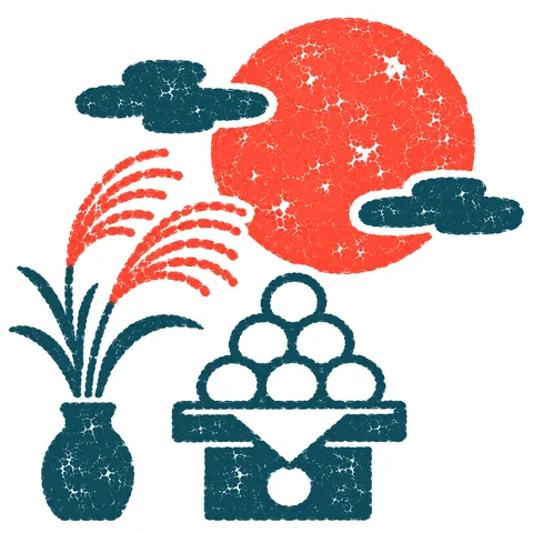 お月見をするのイラスト(はんこ)