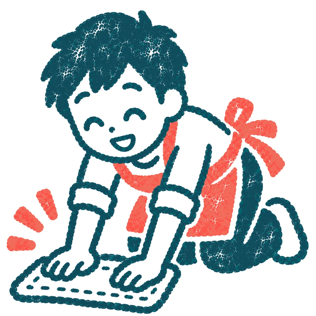 床を拭き掃除する人のイラスト(はんこ)