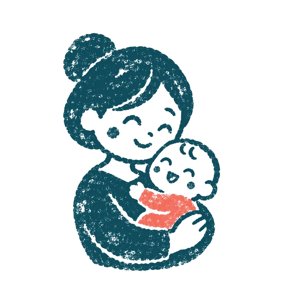 赤ちゃんを抱くお母さんのイラスト(はんこ)