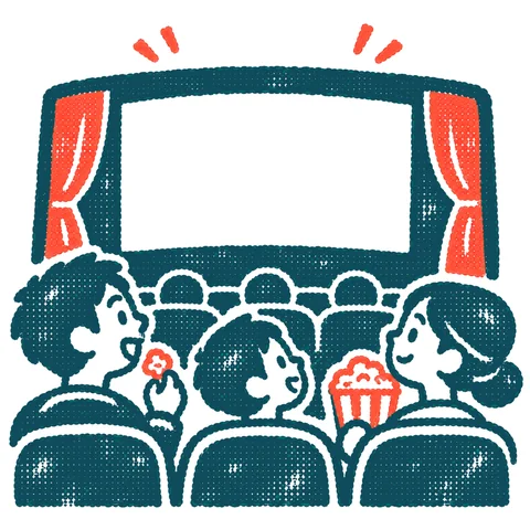 映画を観る人のイラスト(はんこ)