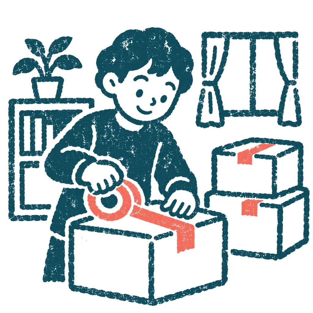 引っ越しの荷造りのイラスト(はんこ)