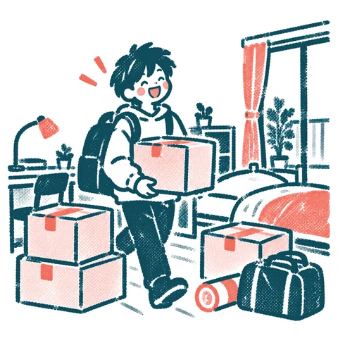進学で一人暮らしを始める人のイラスト(はんこ)