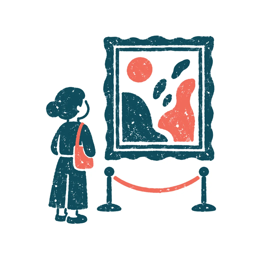 美術館で絵を見るのイラスト(はんこ)