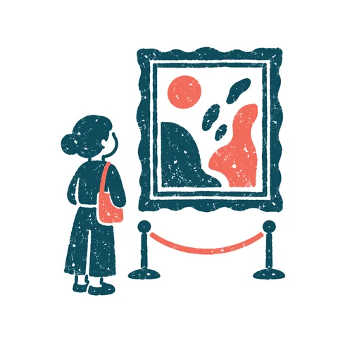 美術館で絵を見るのイラスト(はんこ)