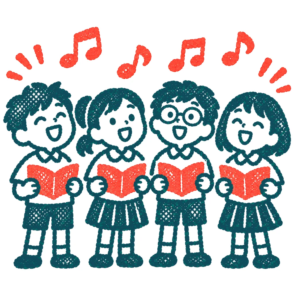 音楽の授業で歌う子どもたちのイラスト(はんこ)
