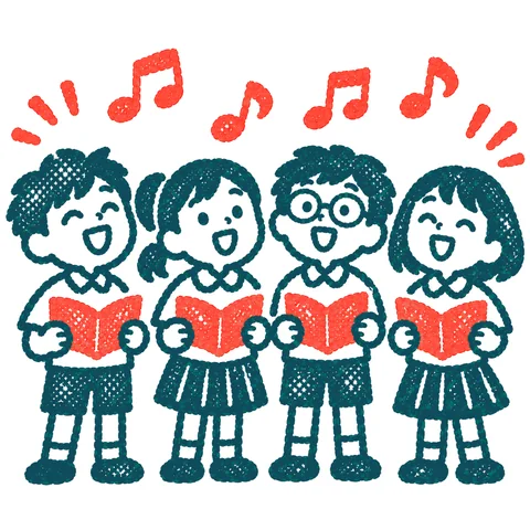 音楽の授業で歌う子どもたちのイラスト(はんこ)