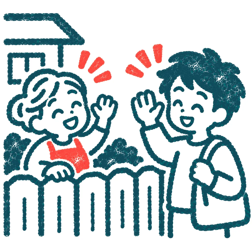 近所の人にあいさつのイラスト(はんこ)