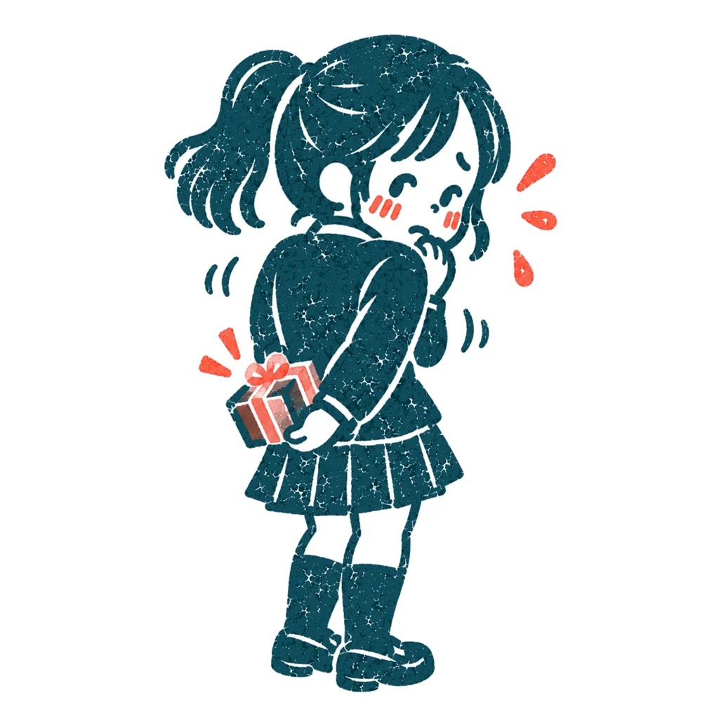 チョコを渡す前にドキドキする人のイラスト(はんこ)