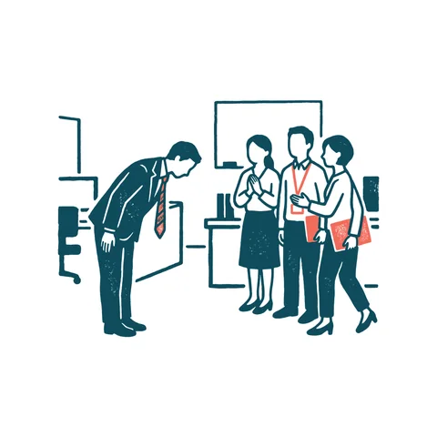 新入社員のあいさつのイラスト(はんこ・顔なし)