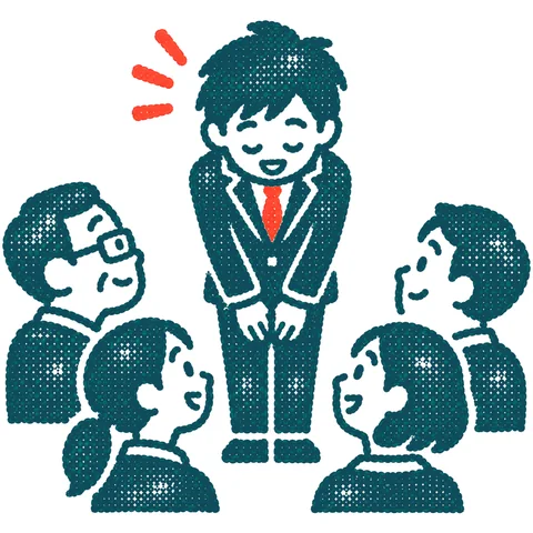 新入社員のあいさつのイラスト(はんこ)