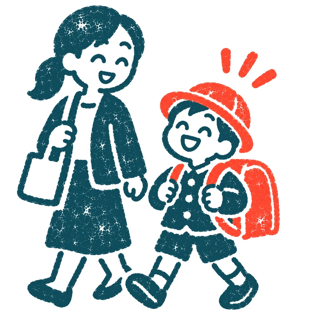 新学期の登校のイラスト(はんこ)