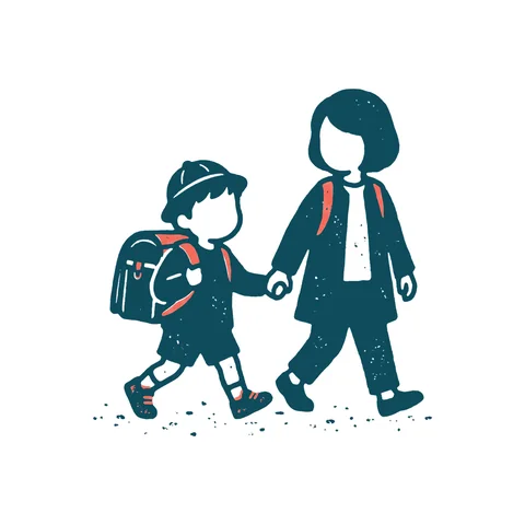 新学期の登校のイラスト(はんこ・顔なし)