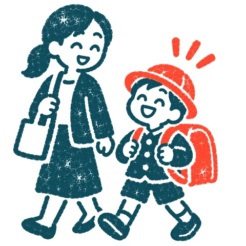 新学期の登校のイラスト(はんこ)
