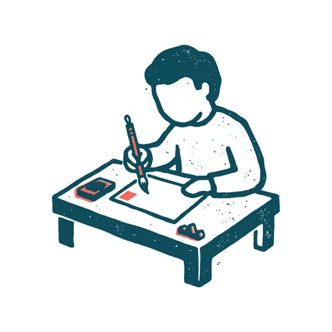年賀状を書く人のイラスト(はんこ・顔なし)
