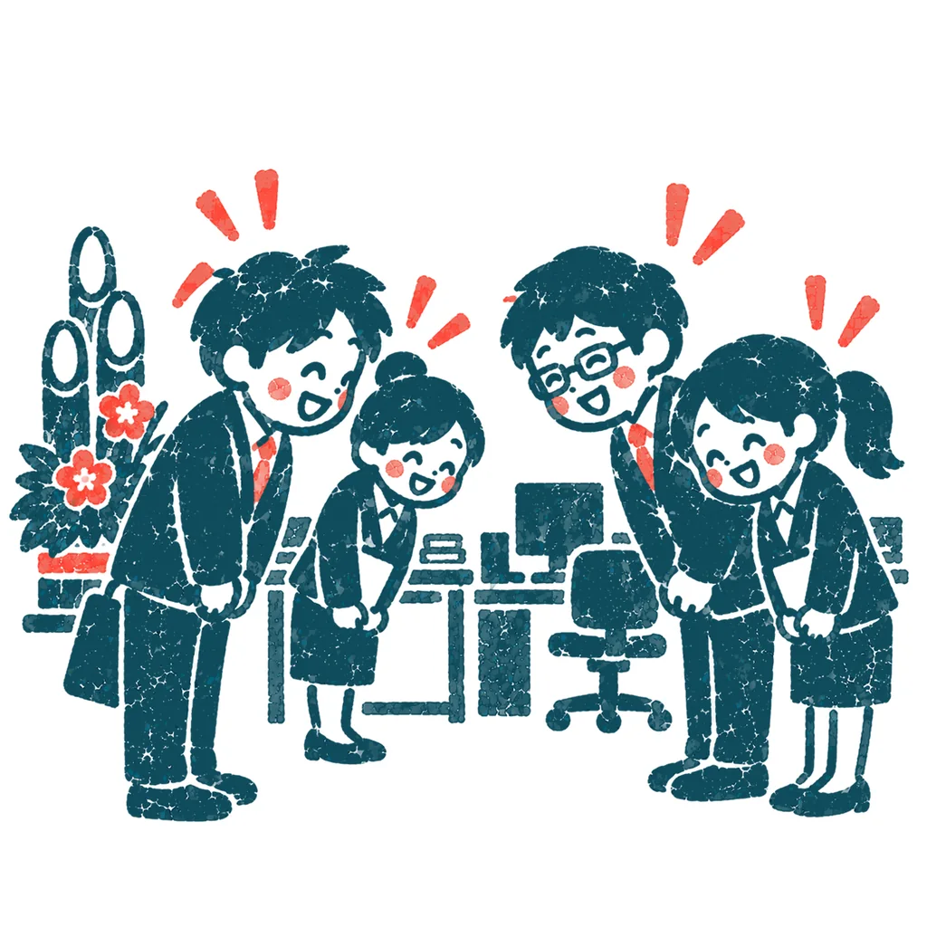 仕事始めのあいさつのイラスト(はんこ)