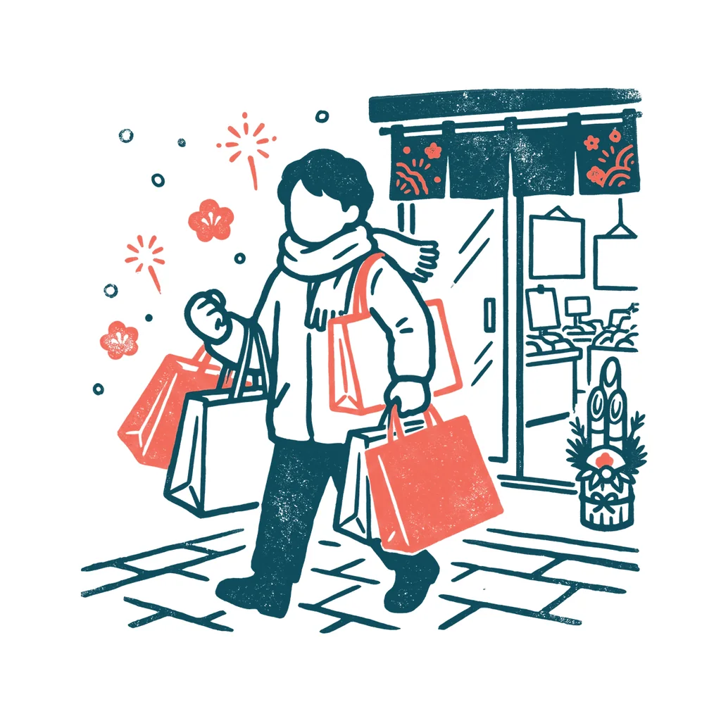 福袋を買った人のイラスト(はんこ・顔なし)